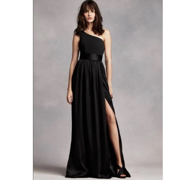 ❤️WHITE By Vera Wang One Shoulder Black Belted Maxi Dress - Picture 9 of 9